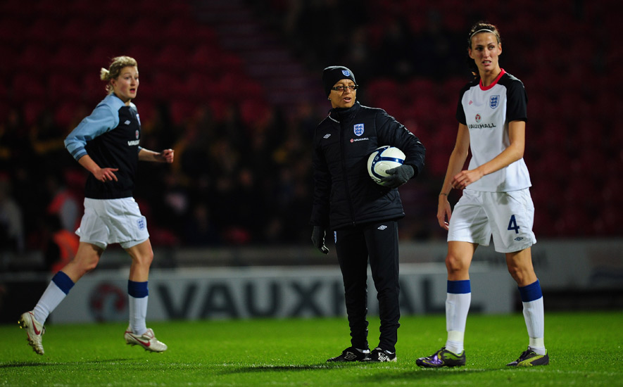 Hope Powell puts her players through their paces ahead of the last UEFA Euro 2013 qualifier, against Serbia.